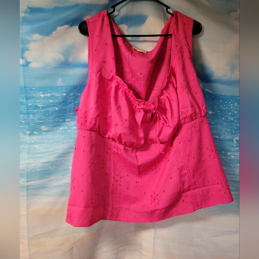 The General Good NWOT PINK Tank Blouse  Eyelet Size 3X‎